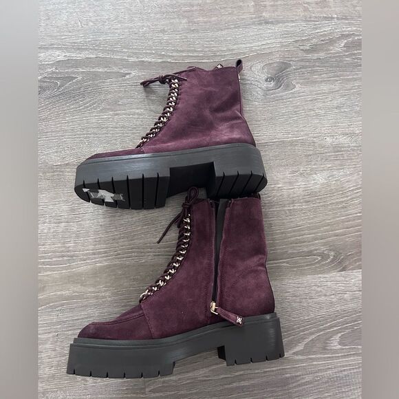 New Sam Edelman Women's Lovrin Platform Combat Boot Burgundy - Picture 7 of 7